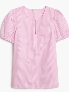 J. Crew Pink White Striped Puff-sleeve Keyhole Preppy Nautical Top FA23 Sz M